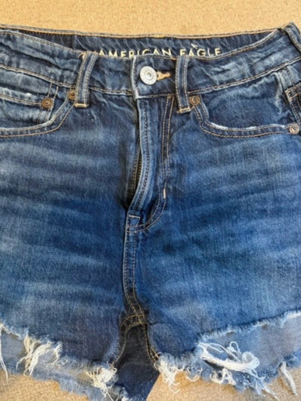 American Eagle Outfitters size 000 Dark Blue Denim Shorts with Frayed Trim
